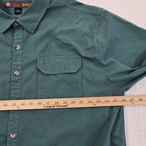 Americaware Shirt Men's 3XLT Green Short Sleeve Stretch Flap Pockets EUC LN - Picture 9 of 14